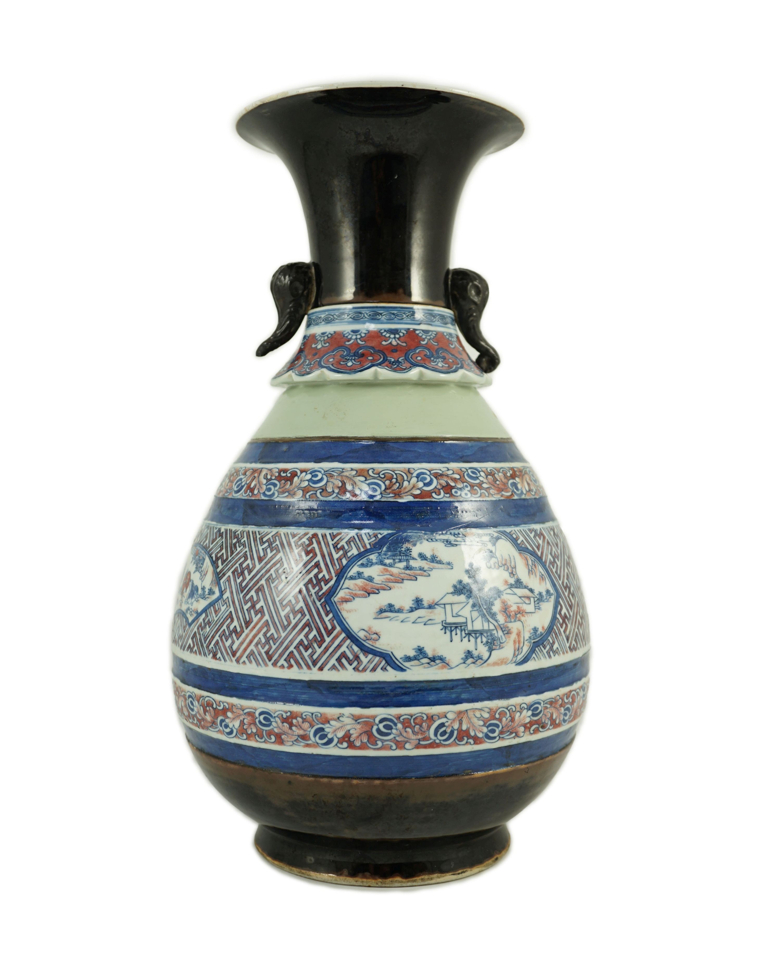 A Chinese underglaze blue and copper red vase, Xuande mark, 19th century, 38.5cm high